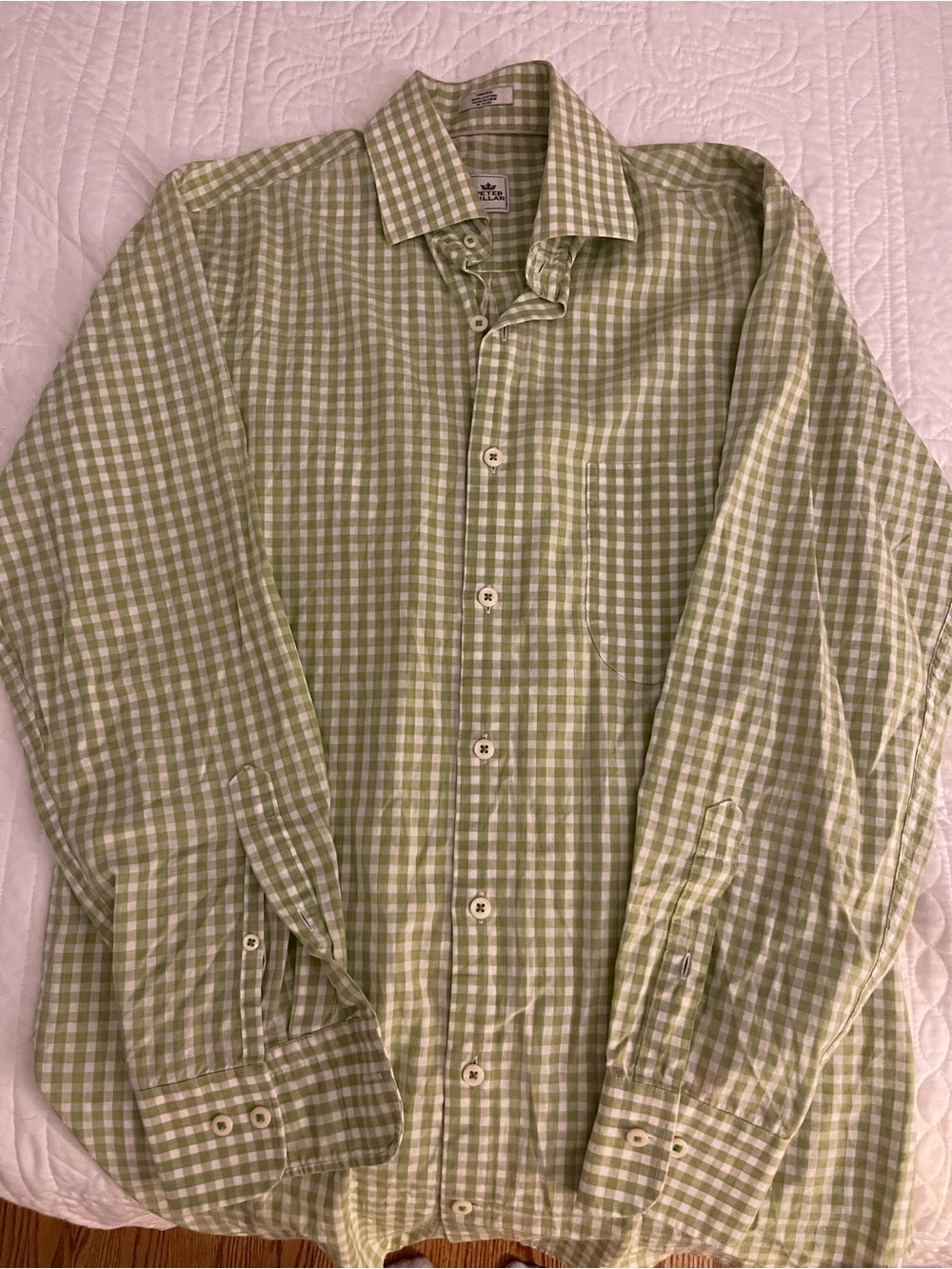 Peter Millar Men's Green Gingham Button-Down Shirt